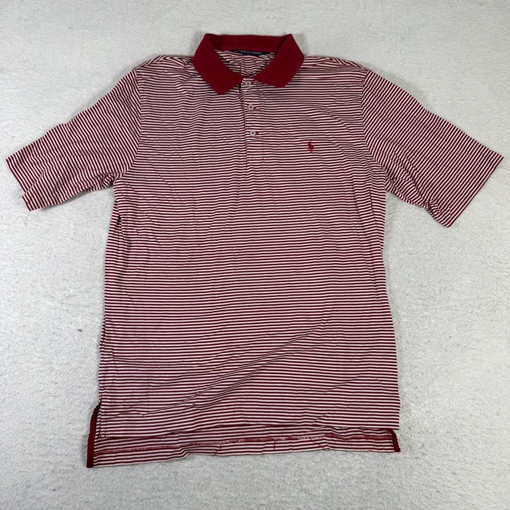 Polo Golf Ralph Lauren Polo Shirt Mens Medium Red White Striped Good Pima Cotton